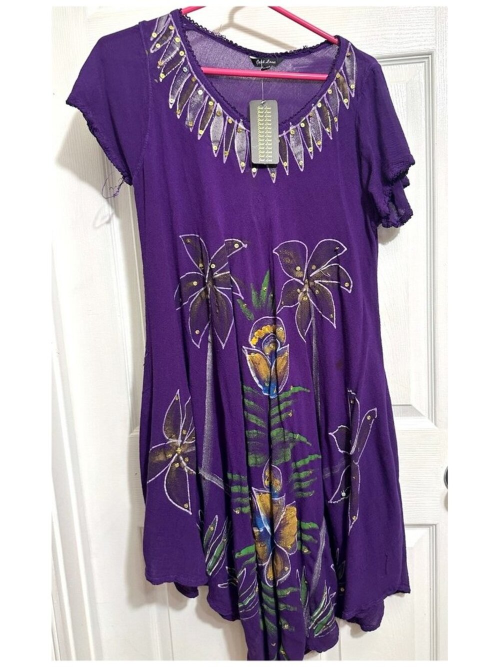 "Just Love" Purple Women's Dress Lightweight Fabric Floral Pattern "Free Size"